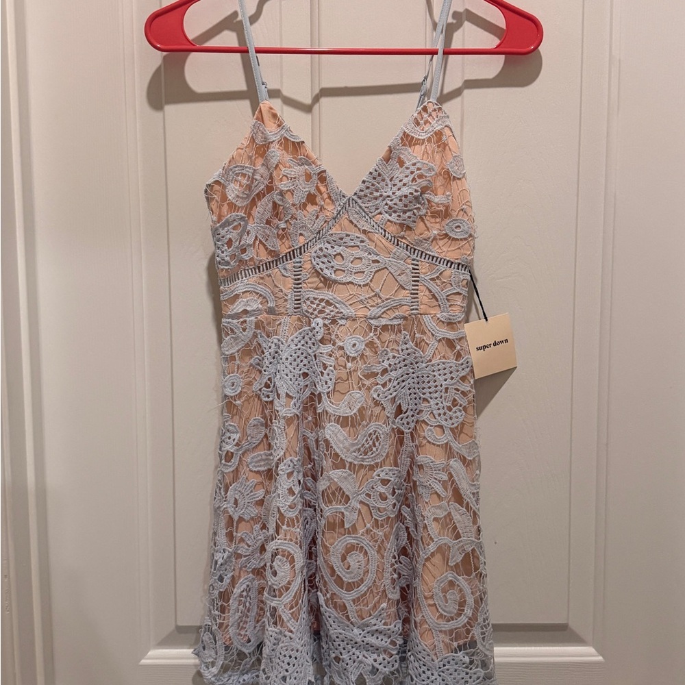 Super down Blue Lace Dress party clubbing